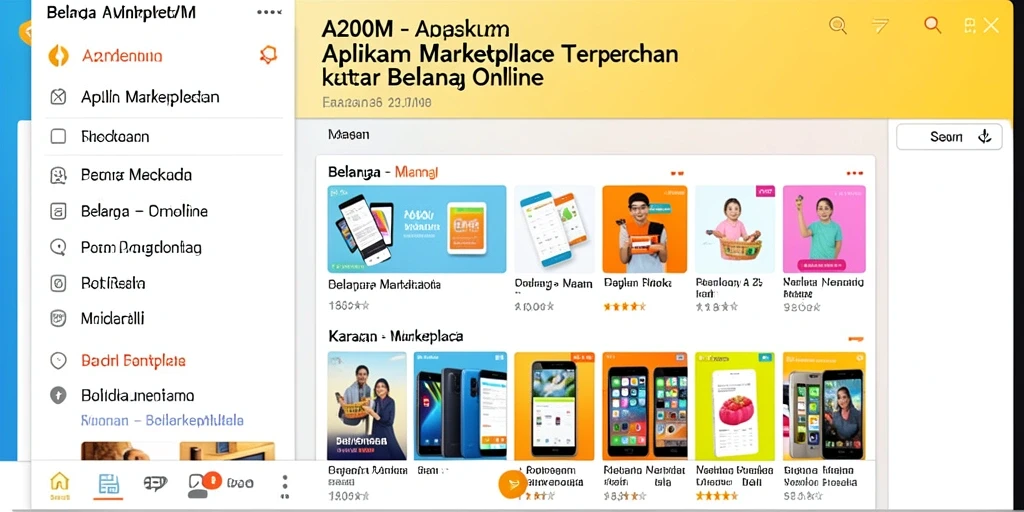 Antarmuka A200M menampilkan berbagai pilihan produk dengan desain yang menarik.