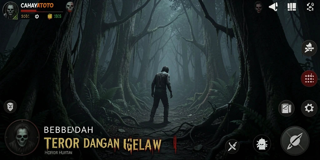 Antarmuka menakutkan dari game CAHAYATOTO di hutan gelap.
