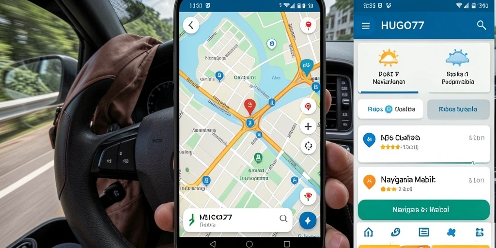 Antarmuka HUGO77 menampilkan rute navigasi dengan jelas untuk pengguna.