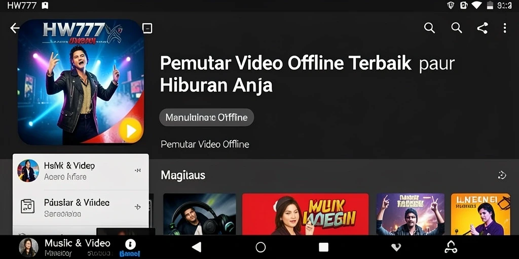 Tampilan antarmuka aplikasi HW777 saat memutar video offline.