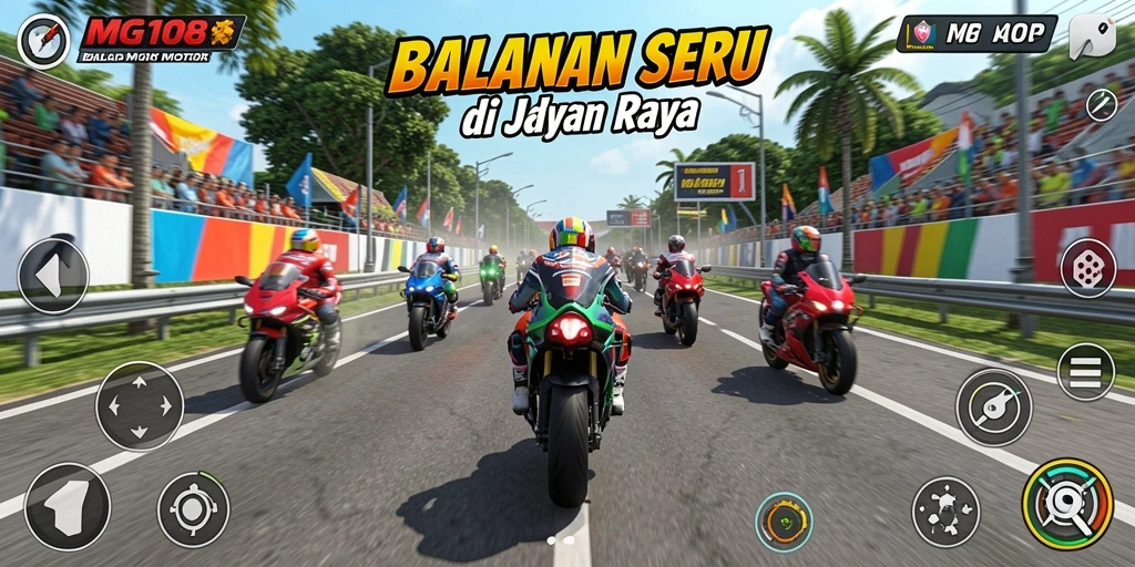 Tampilan antarmuka permainan MG108 dalam balapan motor yang seru.