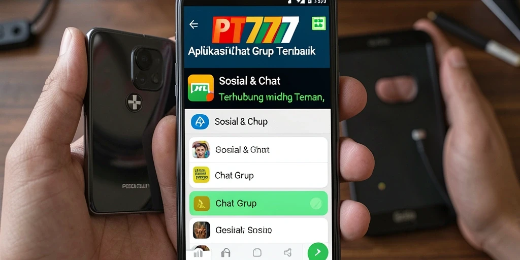 Tampilan antarmuka aplikasi Chat Grup PT777 yang modern dan interaktif.