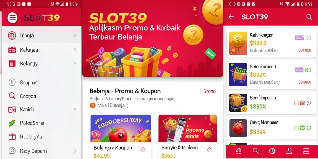Screenshot utama SLOT39 menampilkan antarmuka pengguna aplikasi promo & kupon.